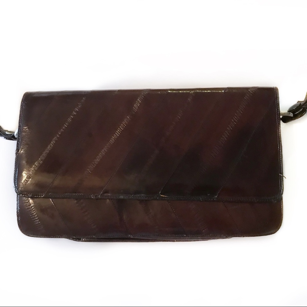 Vintage Eel Skin Leather Convertible Clutch ROOMY!